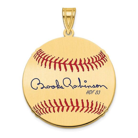 14K Gold Plated Brooks Robinson Signature MD Enamel Baseball Pendant